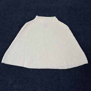 Dialogue Cape Sweater Womens Small White Textured Knit Button Shoulder Poncho
